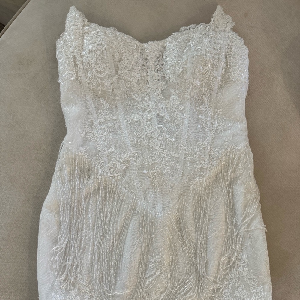 Customized White Exquisite Lace Tassels Mini Wedding Dress